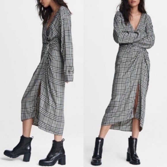 Rag & Bone Amber Plaid Front Twist Dress Size 00 - Picture 1 of 12